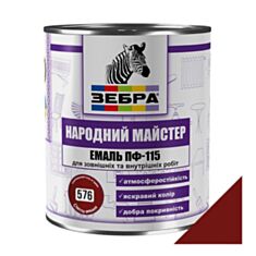 Емаль Зебра Народний Майстер ПФ-115 М76 темно-вишневий 0,8 кг - фото