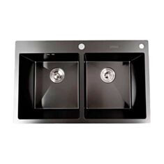 Кухонная мойка Platinum Handmade PVD круглый сифон 78*43 см черная - фото