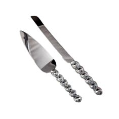 Весільні ніж та лопатка для торта Кришталеві серця 052G - фото