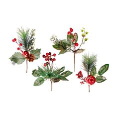 Декоративна новорічна гілка з хвої, шишок і ягід з золотим глітером БД 901-034 4 дизайни - фото