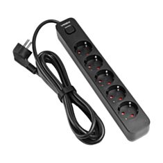 Подовжувач Videx 484954 5 гнізд 3 м із заземленням і вимикачем чорний - фото