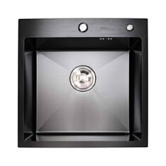 Кухонная мойка Platinum Handmade с корзиной и дозатором 50*50 см черная - фото