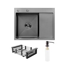 Кухонная мойка Kroner KRP PVD Schwarze-6350LHM 3/1 мм 63*50 см - фото