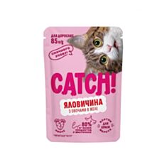 Корм для дорослих котів Catch! Яловичина з овачами в желе 85 г - фото