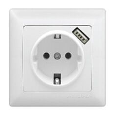 Розетка з заземленням Anura AE01107U з USB біла - фото