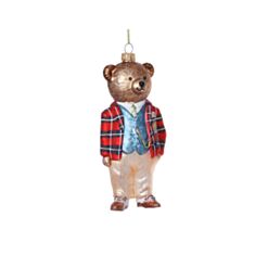 Елочная игрушка стеклянная BonaDi Мишка-джентльмен NY29-474 16 см - фото