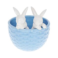 Кашпо декоративное BonaDi 733-544 Кролики в корзине 15 см голубое - фото