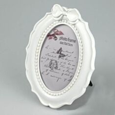 Фоторамка з бантиком овальна біла 015CT - фото