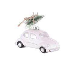 Елочная игрушка стеклянная BonaDi Машинка с елкой 115-137 11,5*5*7,5 см белая - фото