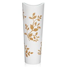 Ваза Eterna 2103 белая с бежевым листьем 13*13*32 см - фото