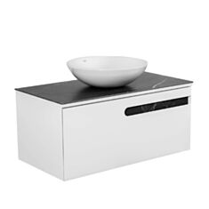 Тумба Aqua Rodos Ostin консольна білий матовий/сірий мармур 90 см з умивальником Zero 46 - фото