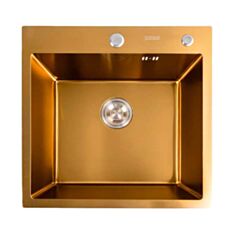 Кухонная мойка Platinum Handmade с корзиной и дозатором 50*50 см золото - фото